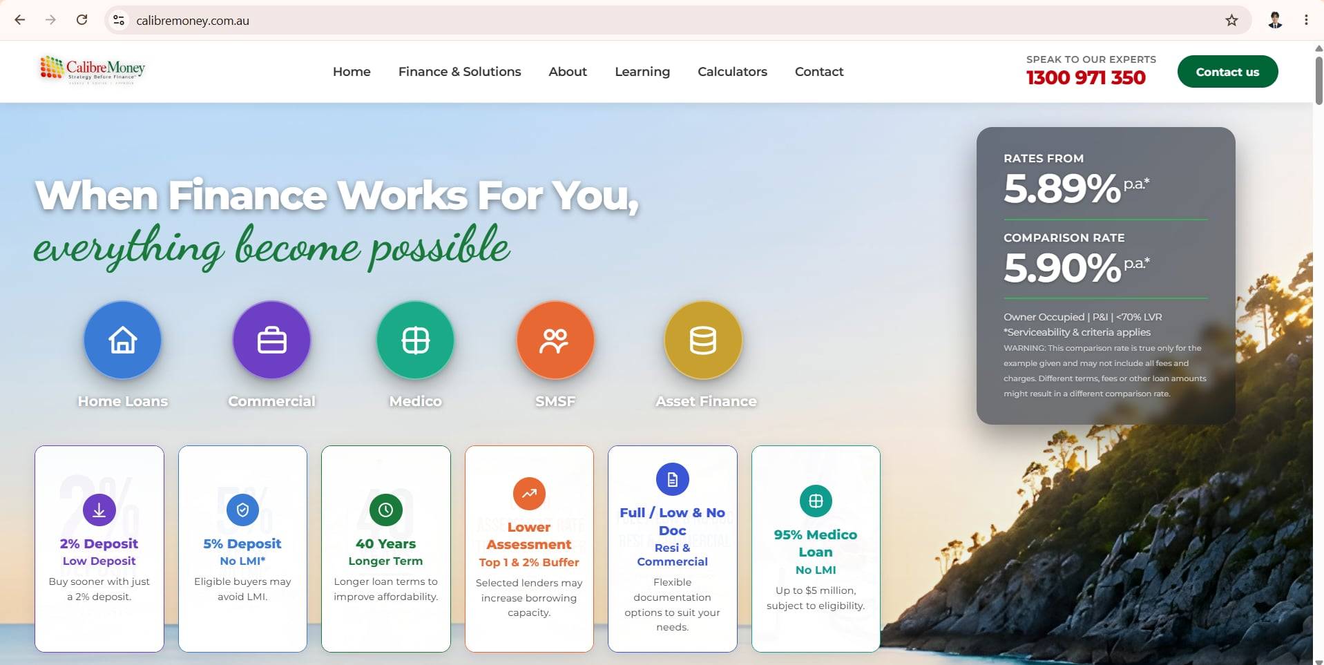 Calibre Money website homepage