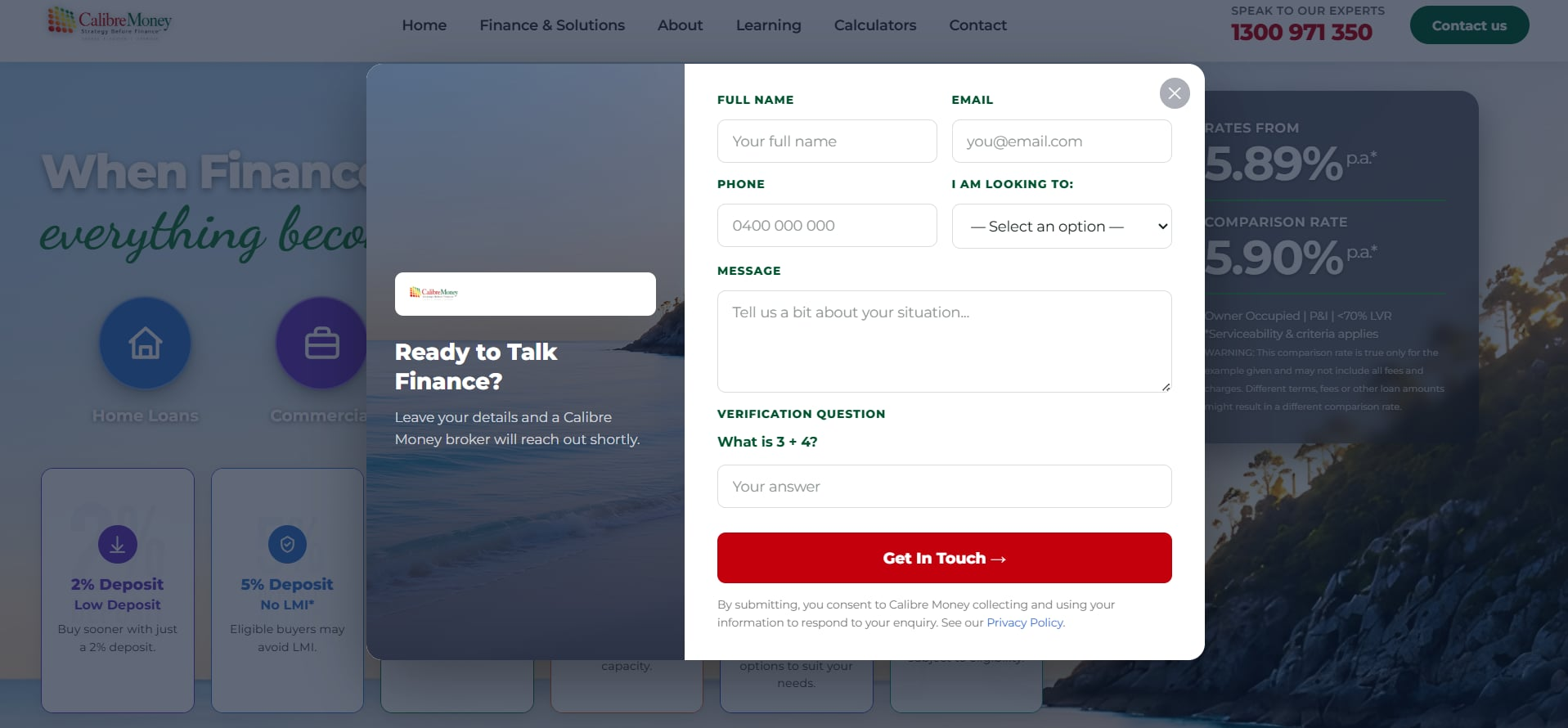 Calibre Money contact form
